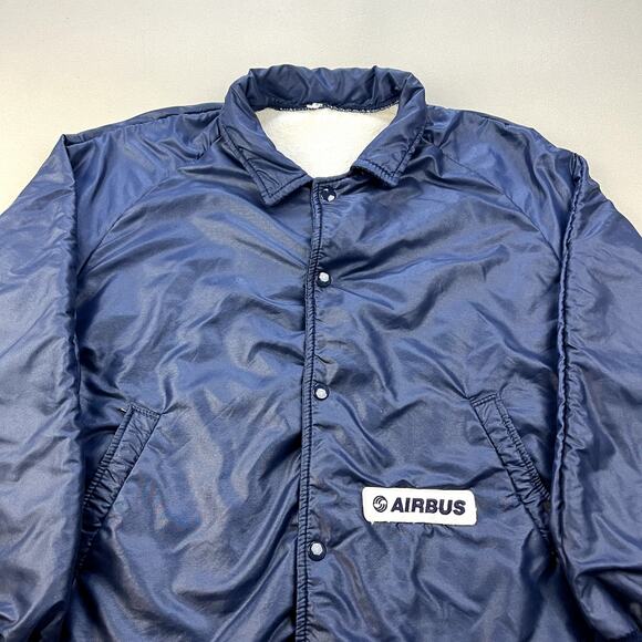 Vintage Airbus Bomber Jacket Adult Small Navy Blue Aerospace Aircraft Space 80s - Picture 2 of 10